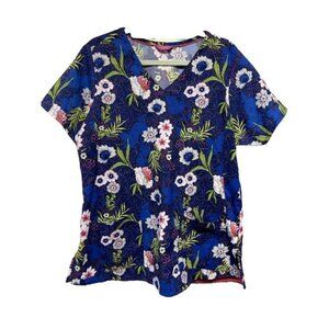 Vera Bradley Blue Tropical Women's Scrub Medical Vet Uniform Top Size Medium